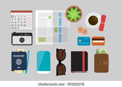 Flat Lay Travel vector illustration