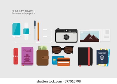 Flat Lay Travel vector illustration
