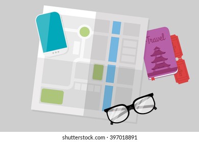 Flat Lay Travel vector illustration