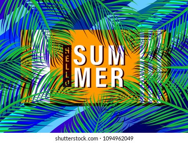Flat lay of tropical summer concept with palm leaf and nature template background.Vector illustration.