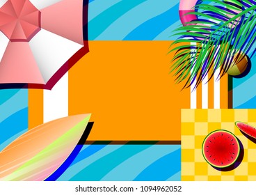Flat lay of tropical summer concept with palm leaf and nature background template banner.Vector illustration.