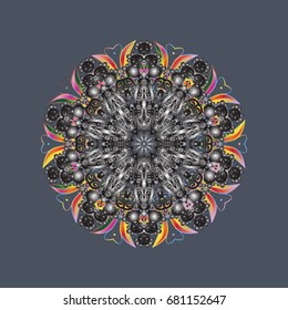 Flat lay. Vector illustration. Winter pattern made of snowflake on colorful background. Winter concept.