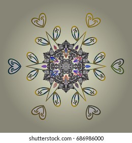 Flat lay. Vector illustration. Winter pattern made of snowflake on colorful background. Winter concept.