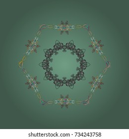 Flat lay. Vector illustration. Winter pattern made of snowflake on green, gray and neutral colors. Winter concept.