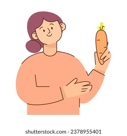 Flat lay vegetarian woman with carrot