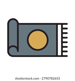 Flat lay view of a closed gray notebook with a yellow circle on the cover and spiral binding.