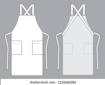 Flat Lay White Apron with Double Pocket Template on Gray Background. Front and Back Views, Vector File.