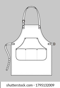 Flat Lay White Apron with Multi Pocket, Adjustable Belt Strap Template on Gray Background