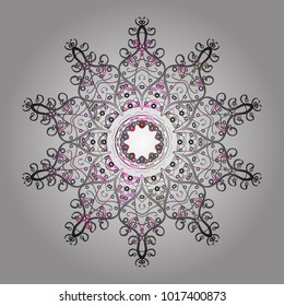 Flat lay. Winter concept. Vector illustration. Winter pattern made of snowflake on neutral, gray and white colors.