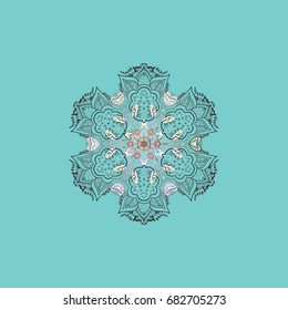 Flat lay. Winter concept. Vector illustration. Winter pattern made of snowflake on colorful background.