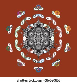 Flat lay. Winter concept. Vector illustration. Winter pattern made of snowflake on colorful background.