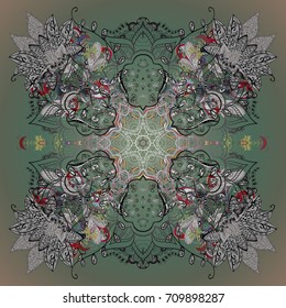 Flat lay. Winter concept. Vector illustration. Winter pattern made of snowflake on background.
