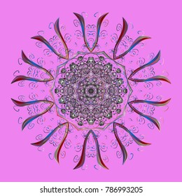 Flat lay. Winter pattern made of snowflake on pink, gray and blue colors. Winter concept. Vector illustration.
