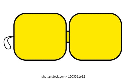 Flat Lay Yellow Car Window Sun Shade With Square Rounded Shape Template on White Background, Vector File.