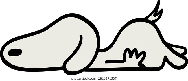 Flat Laying Cartoon Dog Resting Quietly