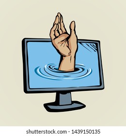 Flat lcd ui tv device data issue use www app white space for text. Beg ask office work life raise up woman user palm. Cartoon art graphic vector drawn sea dive report suck death net info sos sign icon