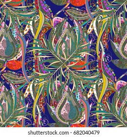 Flat Leaf Elements Design. Colour Spring Theme seamless pattern Background. Beautiful fabric pattern. Seamless Floral Pattern in Vector illustration.
