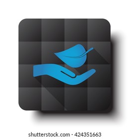 Flat Leaf In Hand icon on black app button with drop shadow