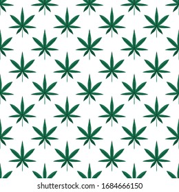 Hoja plana de hierba de cannabis. Ilustración vectorial de estilo retro 70s. Excelente para fondos, tejidos, papel para envolver. Impresión de vectores verdes.