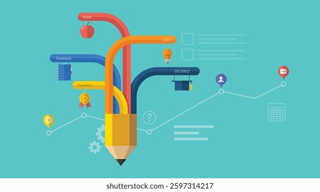 Flat learning flow chart background, template for infographics, website, homepage, visual, vector icon