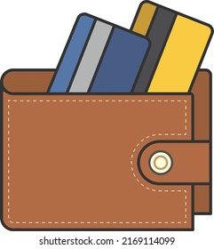 Flat leather wallet with plastic card and cash. Vector illustration, icon. Modern design