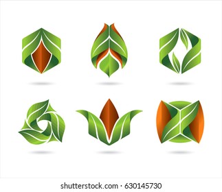 Flat leaves icons. Vector natural symbols with leaf.