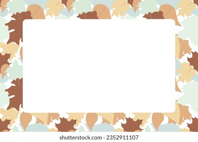Flat leaves vector Frame. Horizontal Border with the Copy space. Foliage autumnal illustration. Maple and Birchwood leaf vintage template for decoration, postcard, invitation, card, banner, Poster.