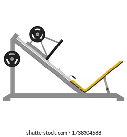 Flat leg press machine. Fitness and bodybuilding. Equipment for the gym. Stock vector illustration isolated on white background.