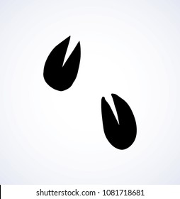 Flat leg touch stamp on white muddy backdrop. Dark black ink hand drawn logotype emblem in retro art contour style. Close-up detail view with space for text