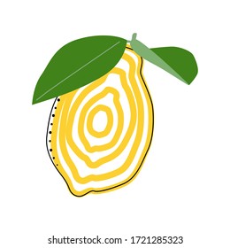 Flat lemon isolated vector illustration. Pattern for healthy lifestyle design. Scandinavian style. Vegetarian summer backdrop. Kitchen art. Fresh poster.