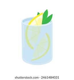 Flat Lemonade with lemon slices and mint vector illustration