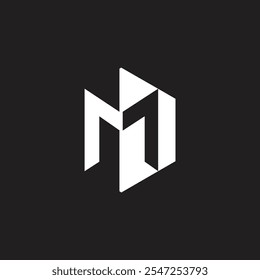 Flat letter M initial elegant logo design and polygon shape with negative space, modern branding business identity, white color on black background.