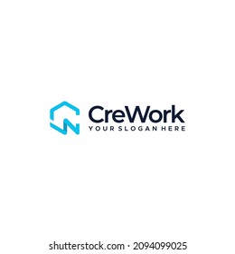 flat letter mark CRE WORK blue logo design 
