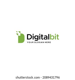 Flat letter mark initial D DIGITAL BIT logo design
