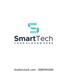 Flat letter mark initial S SMART TECH logo design