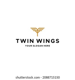 Flat letter mark initial T TWIN WINGS logo design