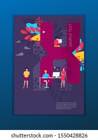 Flat letter with people covers design. Colorful modernism. Simple shapes composition. Futuristic patterns