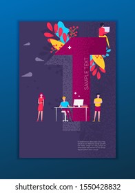 Flat letter with people covers design. Colorful modernism. Simple shapes composition. Futuristic patterns