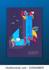 Flat letter with people covers design. Colorful modernism. Simple shapes composition. Futuristic patterns