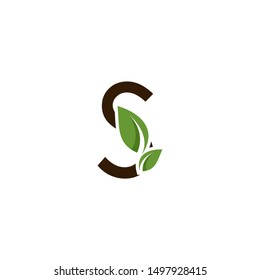 flat letter s with leaf logo. green leaf eco logo template - vector