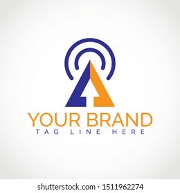 Flat  A letter Technology Logo Design Vector EPS.