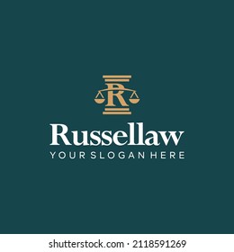 diseño del logotipo inicial de marca de letalidad plana R Russellaw