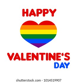flat lgbt flag in shape heart special for holiday happy valentine's day concept. Modern vector style illustration poster design isolated white background. Message tolerant support world love for all.