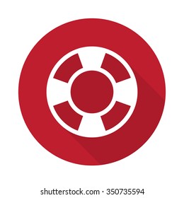 Flat Life Buoy icon with long shadow on red circle
