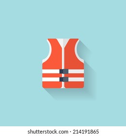 Flat lifejacket web icon.Background wit application symbols.