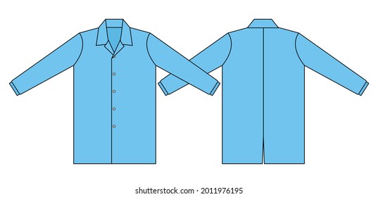 Vector de plantilla de camisas uniformadas con lapa azul claro plano sobre fondo blanco.Vista frontal y posterior.
