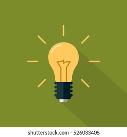 Flat Light bulb Icon on a Green Background