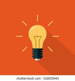 Flat Light bulb Icon on an Orange Background