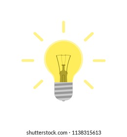 Flat light bulb illustration. Glowing lightbulb icon isolated on white background