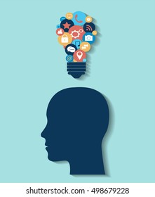 Flat Light bulb infographic vector  with human head 
